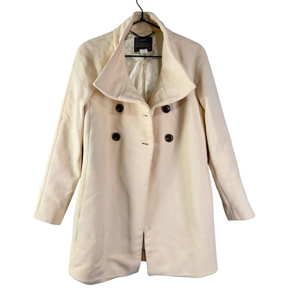 J. Crew Cream Villa 6 Buttons Double Coat Italian Wool Blend Pea Coat Size 2